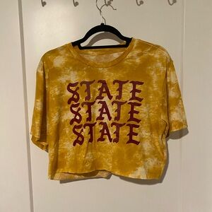 NWOT Garnet and Gold "STATE" Crop Tie-Dye Shirt